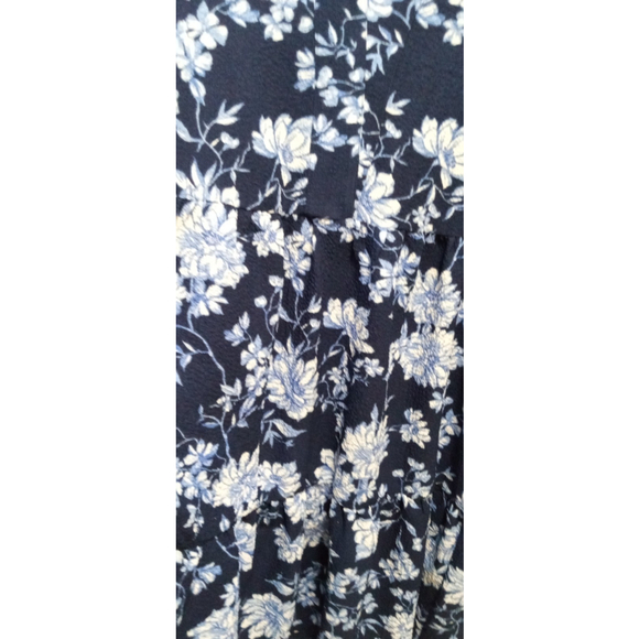 NWT Womens Short Sleeve Dark Floral Babydoll Dress Sz XL Blue Gauze Tiered - Picture 6 of 9